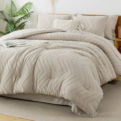 King with Shams Beige Comforter Set - 7 Piece Chevron Tufted Bedding Set 07FC0E-D4 - KOEEK [1]