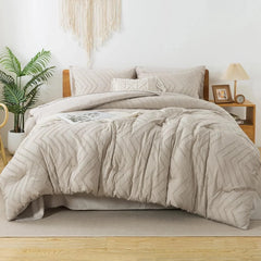 King with Shams Beige Comforter Set - 7 Piece Chevron Tufted Bedding Set 07FC0E-D4 - KOEEK [2]