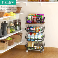 Kitchen Fruit Basket with Wooden Lid, 4 Tier Stackable Wire Storage Basket 07FC0E-D4 - KOEEK [4]