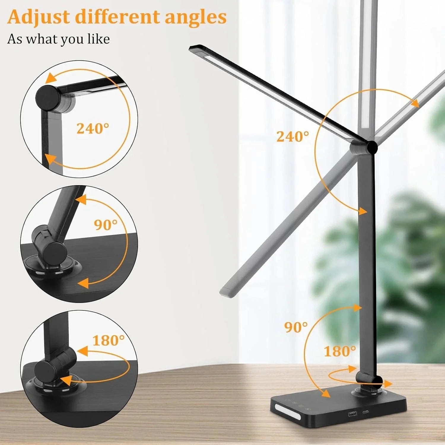 LED Desk Lamp with USB Ports,Touch Desk Lamps for Home Office with 5 Color Modes 07FC0E-D4 - KOEEK [5]