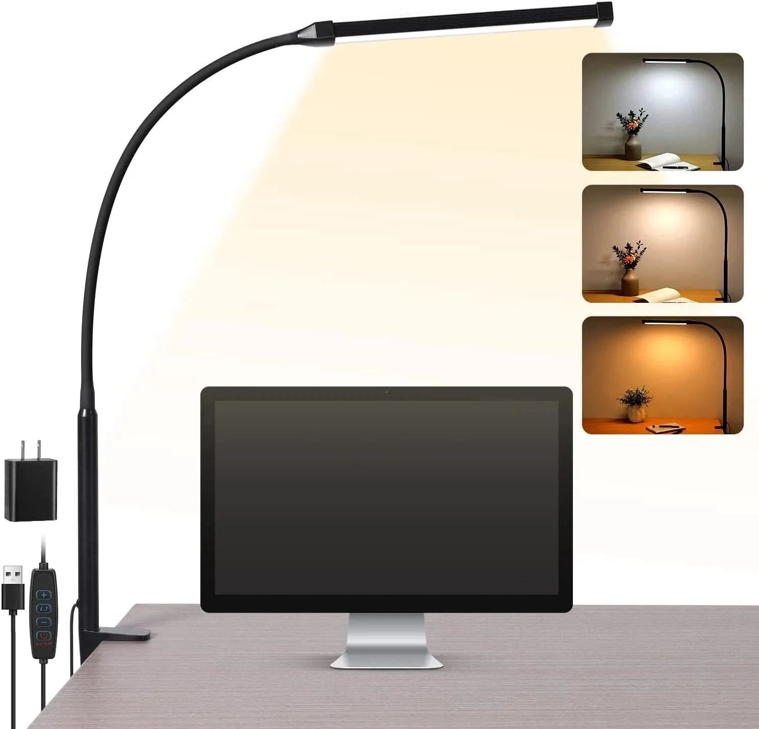 LED Desk lamp with Clamp, Eye-Caring Clip on Lights for Home Office, 3 Modes 10 07FC0E-D4 - KOEEK [1]