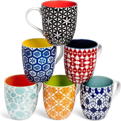 Large Coffee Mug Set of 6 - Porcelain Cups for Women or Men - Microwave 07FC0E-D4 - KOEEK [1]