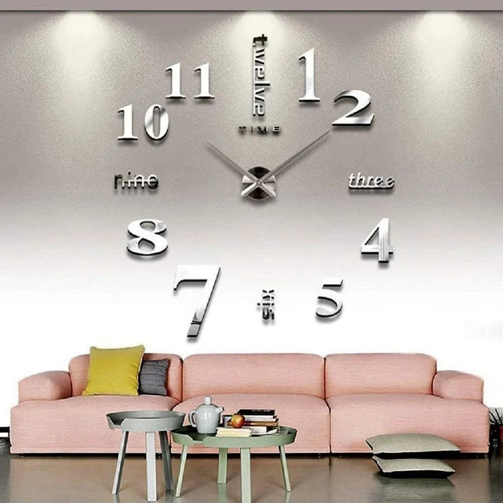 Large DIY 3D Frameless Silver Wall Clock–Oversized Modern Decor for Living Room 07FC0E-D4 - KOEEK [1]