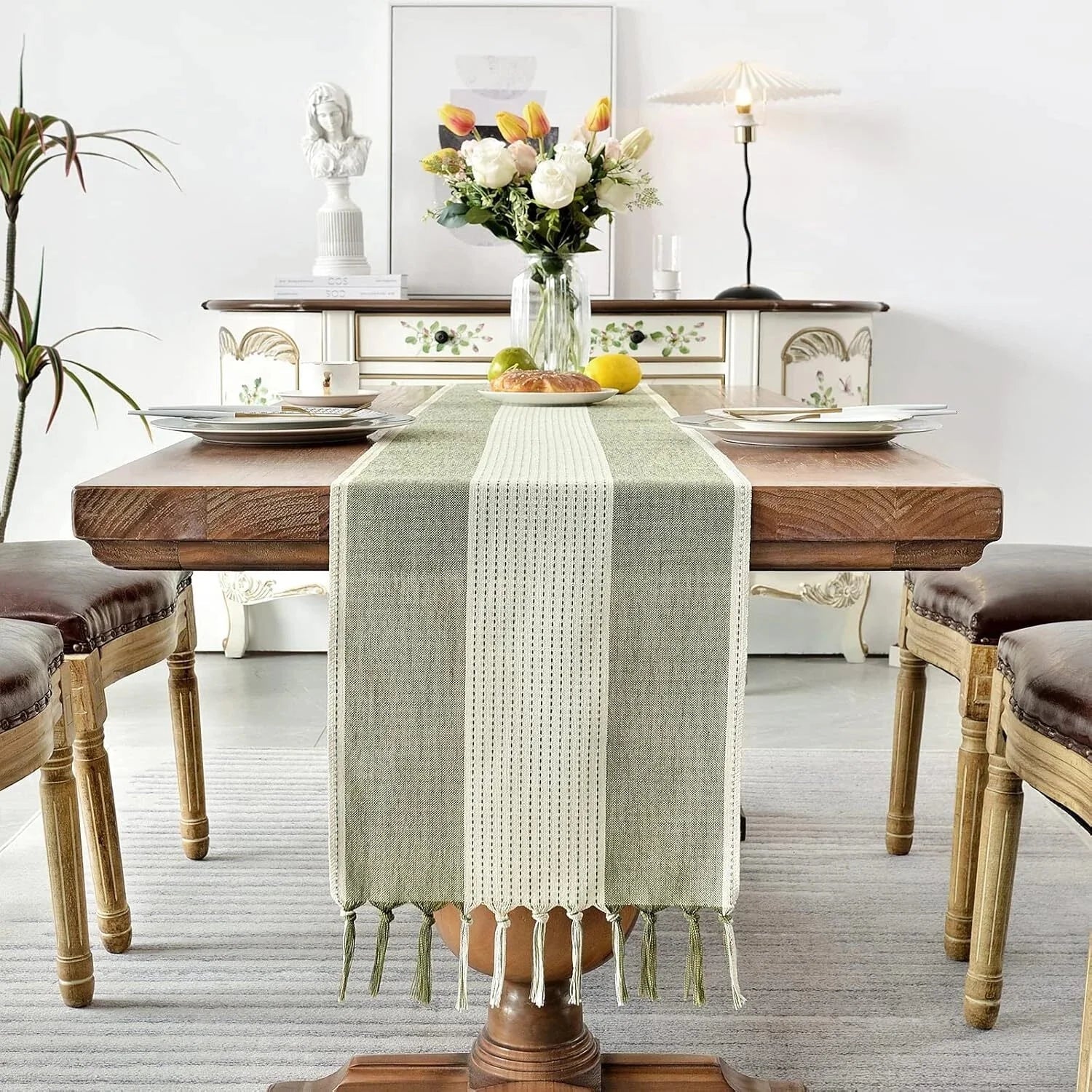 Linen Table Runner, Farmhouse Macrame Table Runners 72 Inches Long Dining Table 07FC0E-D4 - KOEEK [5]