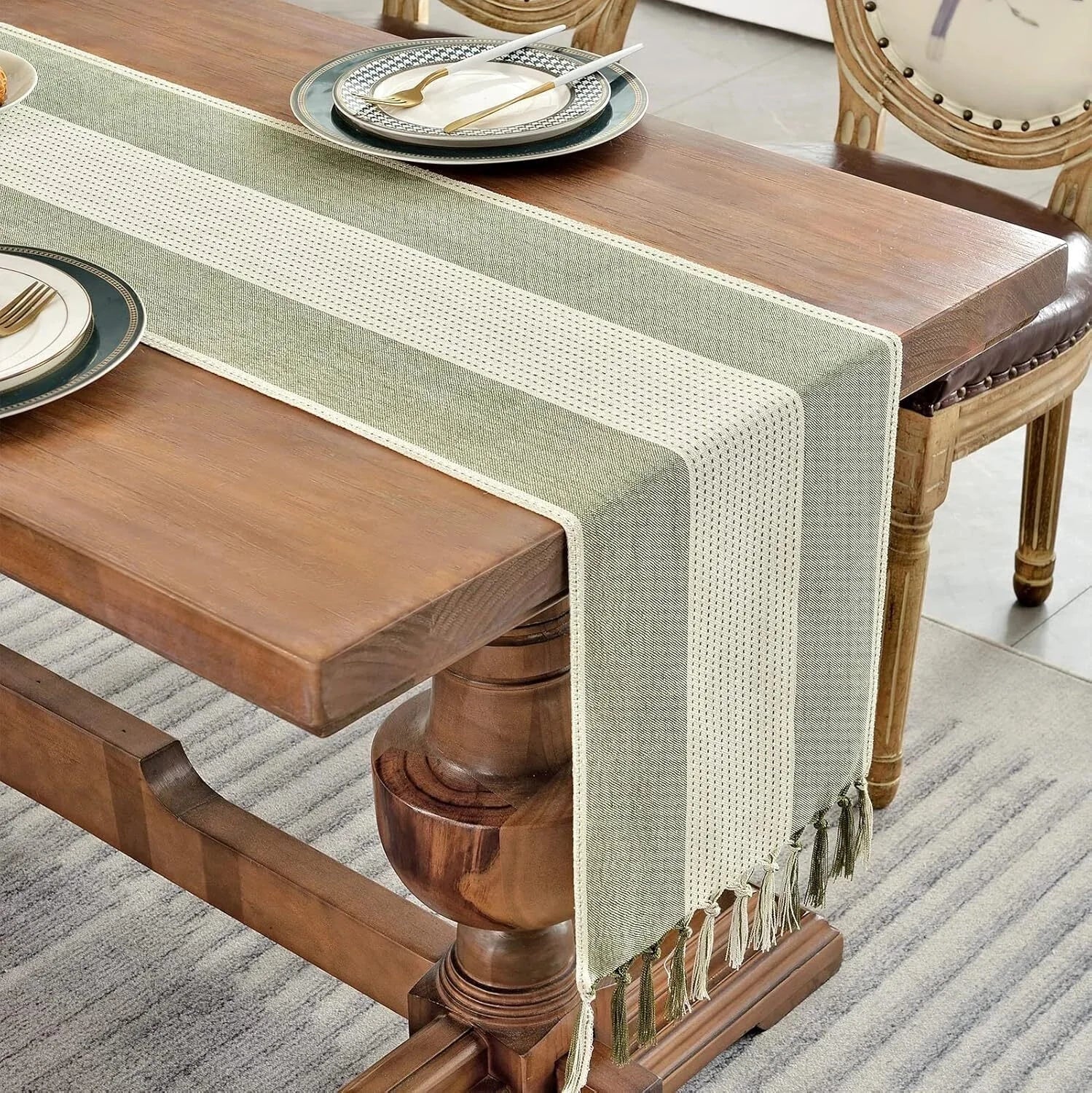 Linen Table Runner, Farmhouse Macrame Table Runners 72 Inches Long Dining Table 07FC0E-D4 - KOEEK [6]