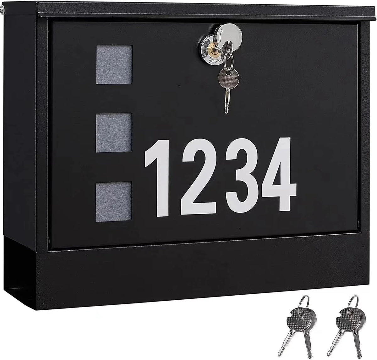 Locking Wall Mount Mailbox withThree Mailbox Number StickersLarge Capacity,Black 07FC0E-D4 - KOEEK [1]