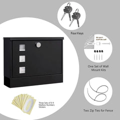 Locking Wall Mount Mailbox withThree Mailbox Number StickersLarge Capacity,Black 07FC0E-D4 - KOEEK [4]