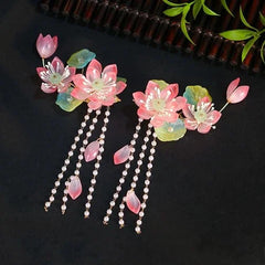 Lotus Buyao Tassel Hair Pin Set Chinese Style Updo Hair Accessory 07FC0E-D4 - KOEEK [3]