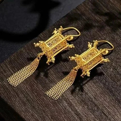 Lotus Lantern Earrings Gold Enamel Chinese Style Vintage Jewelry Gift 07FC0E-D4 - KOEEK [1]