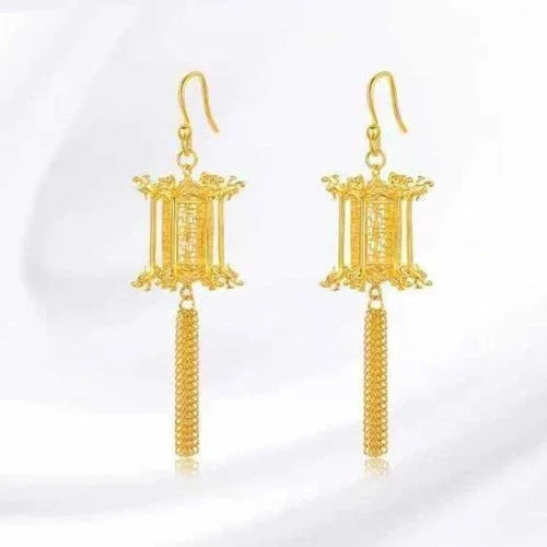 Lotus Lantern Earrings Gold Enamel Chinese Style Vintage Jewelry Gift 07FC0E-D4 - KOEEK [3]