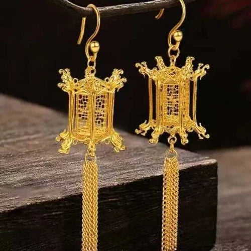Lotus Lantern Earrings Gold Enamel Chinese Style Vintage Jewelry Gift 07FC0E-D4 - KOEEK [4]