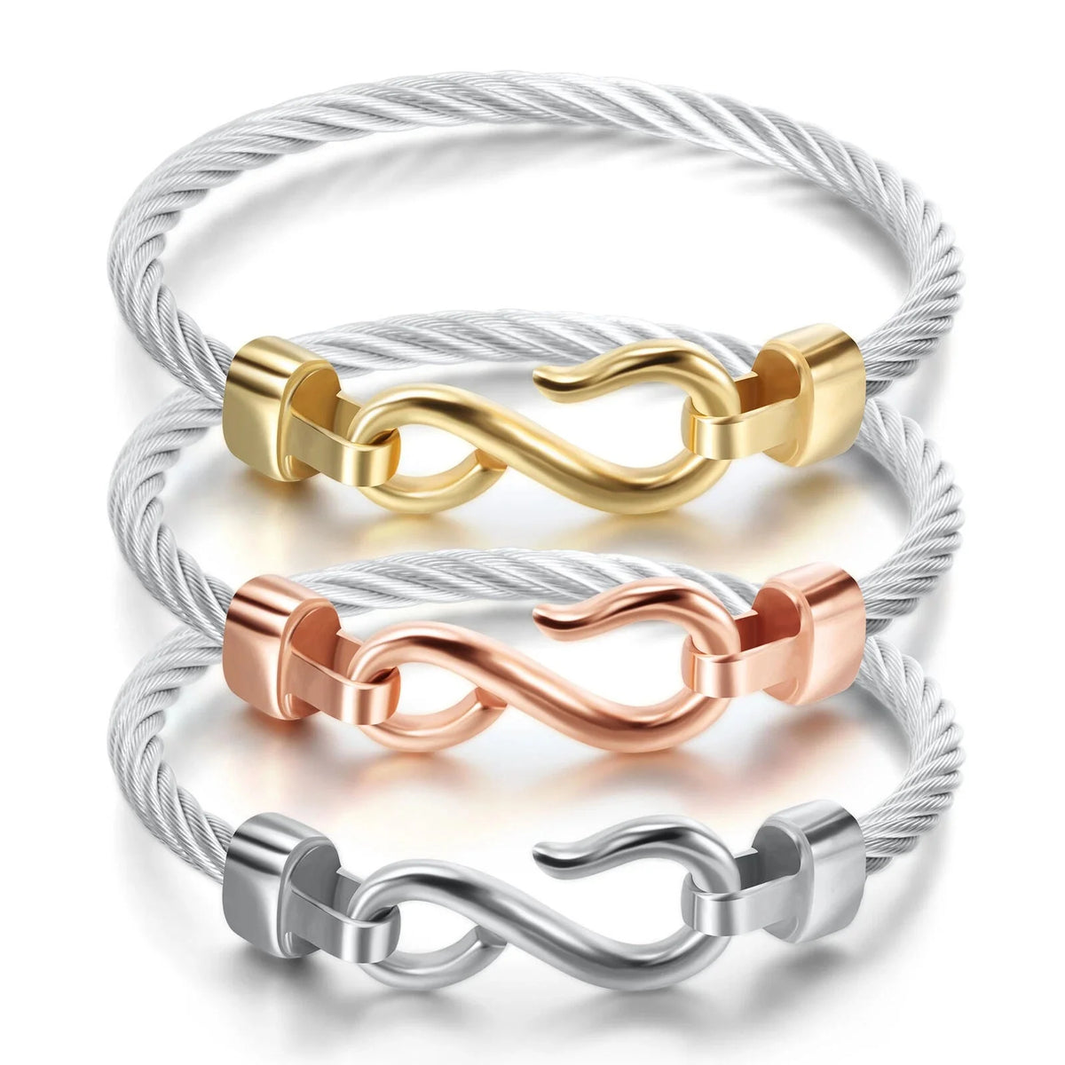 Love Infinity Symbol Charm Stainless Steel Cable Women's Cuff Bangle Bracelet 07FC0E-D4 - KOEEK [1]