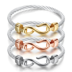 Love Infinity Symbol Charm Stainless Steel Cable Women's Cuff Bangle Bracelet 07FC0E-D4 - KOEEK [1]