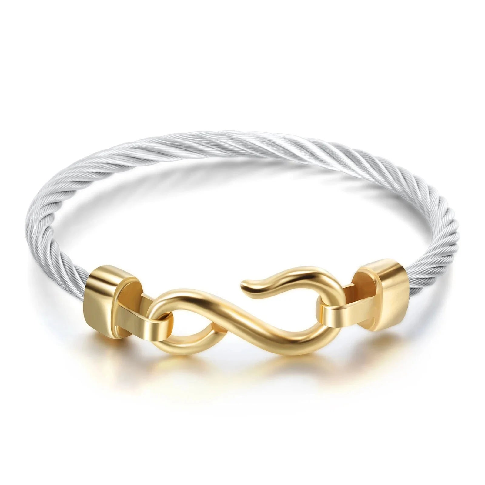 Love Infinity Symbol Charm Stainless Steel Cable Women's Cuff Bangle Bracelet 07FC0E-D4 - KOEEK [2]