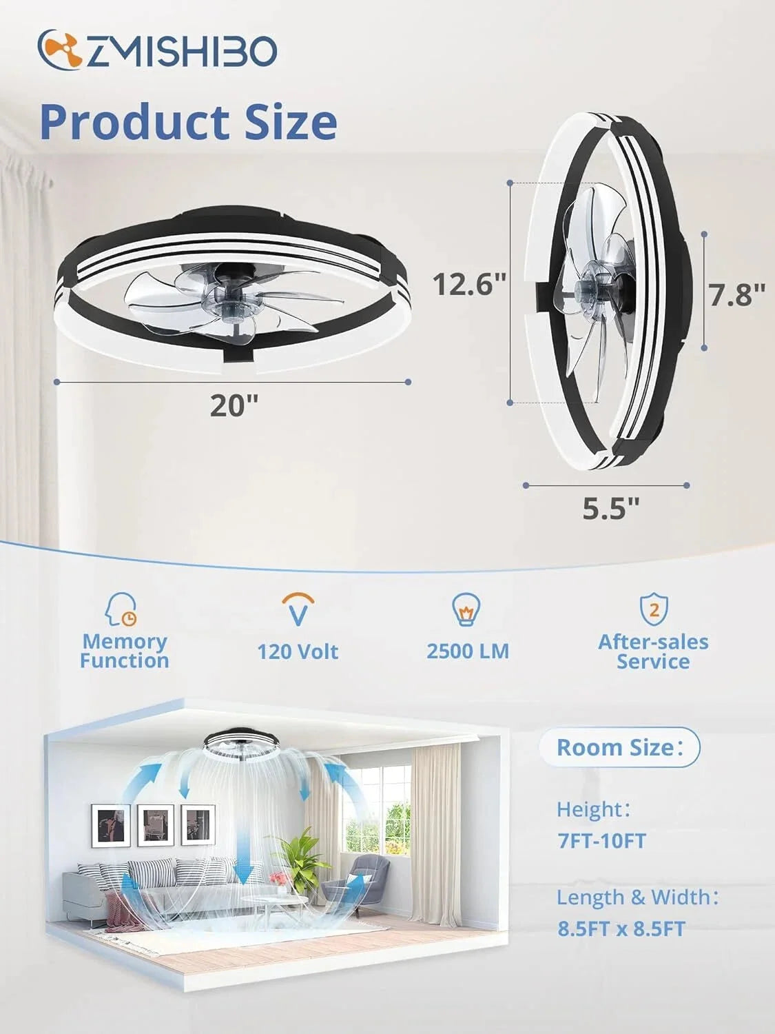 Low Profile Ceiling Fans with Lights and Remote, 20 Inch Flush Mount Ceiling Fan 07FC0E-D4 - KOEEK [6]