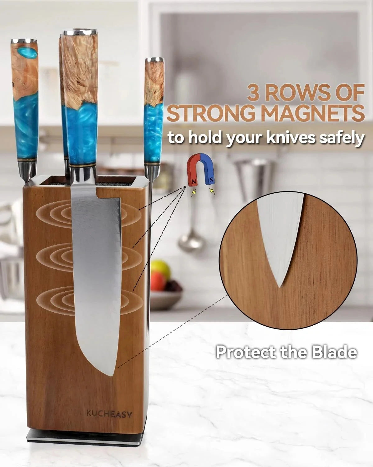 Magnetic Knife Holder 360° Rotating Wooden Universal Knife Holder 07FC0E-D4 - KOEEK [2]
