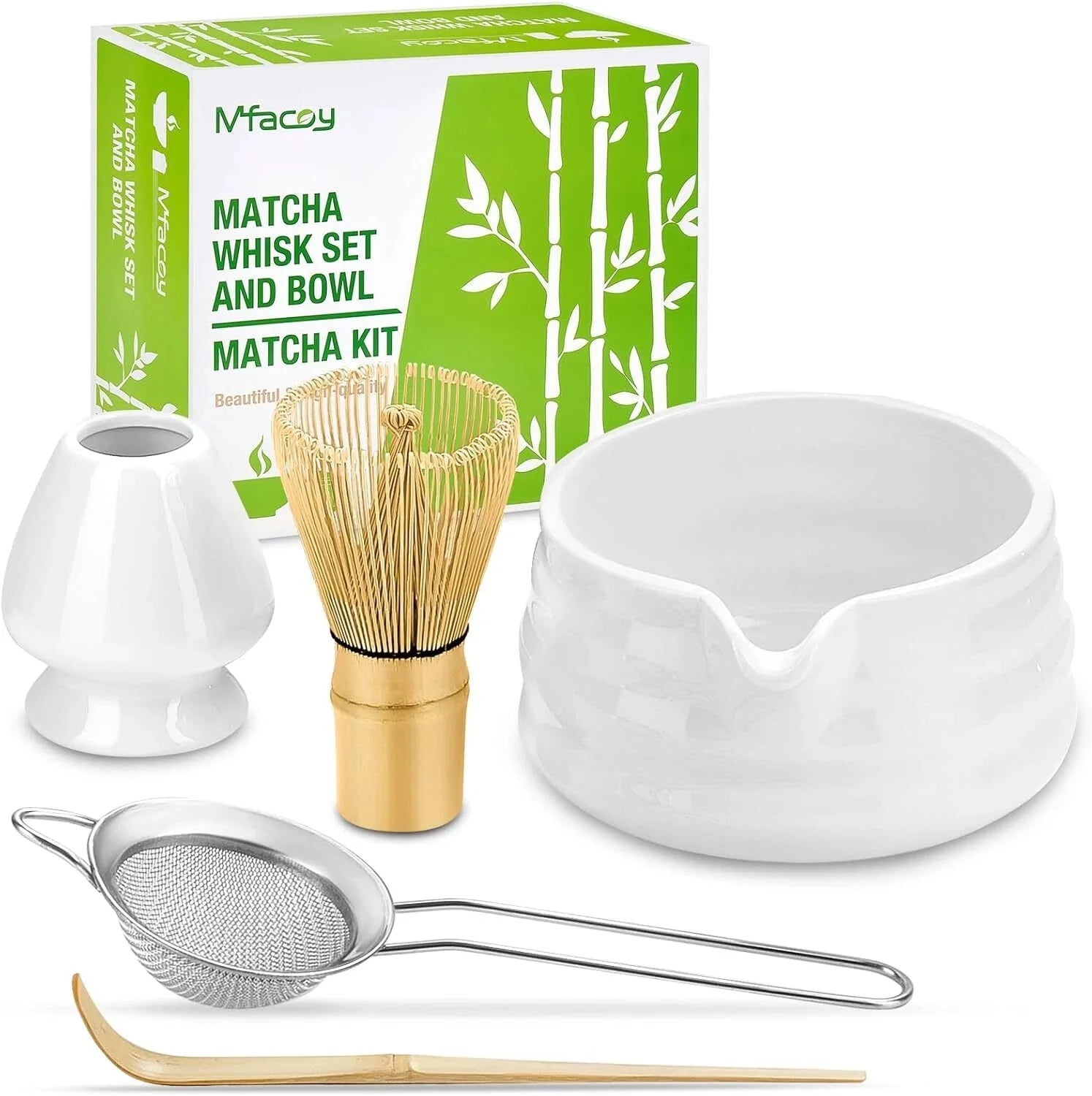 Matcha Whisk Set, Japanese Tea Set (5pcs) includes Matcha Bowl with Spout (19 oz 07FC0E-D4 - KOEEK [1]