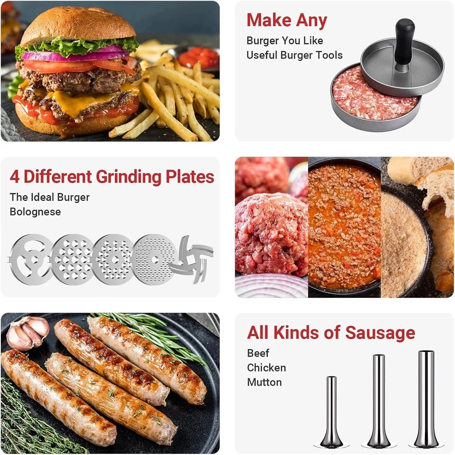 Meat Grinder, Sausage Stopper, 3 Sausage Stopper Attachments, Kitchen Grinder 07FC0E-D4 - KOEEK [5]