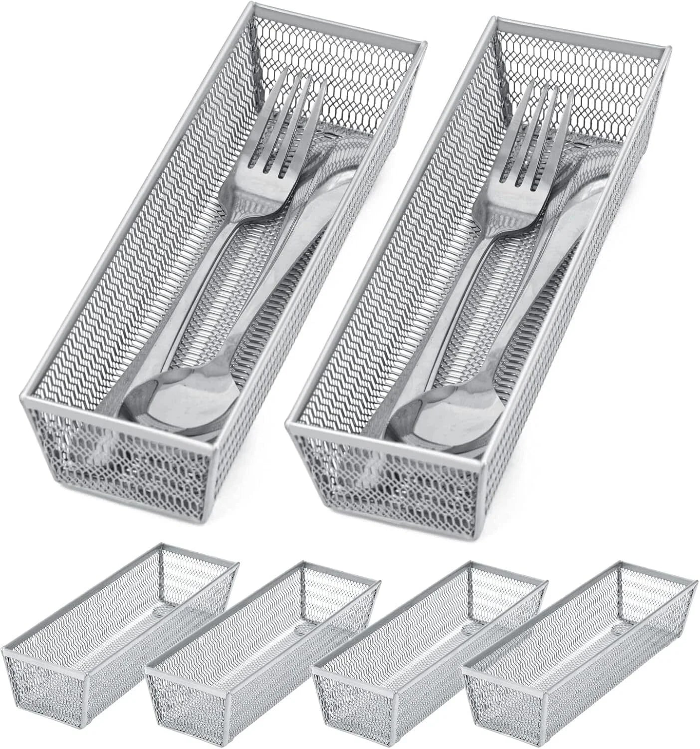Metal Silverware Organizer, Mesh Drawer Organizer (Silver 9 * 3 * 2 inch 6-Pack) 07FC0E-D4 - KOEEK [2]