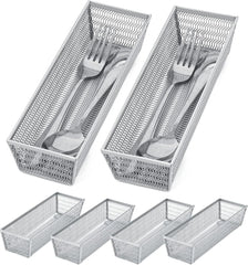 Metal Silverware Organizer, Mesh Drawer Organizer (Silver 9 * 3 * 2 inch 6-Pack) 07FC0E-D4 - KOEEK [2]