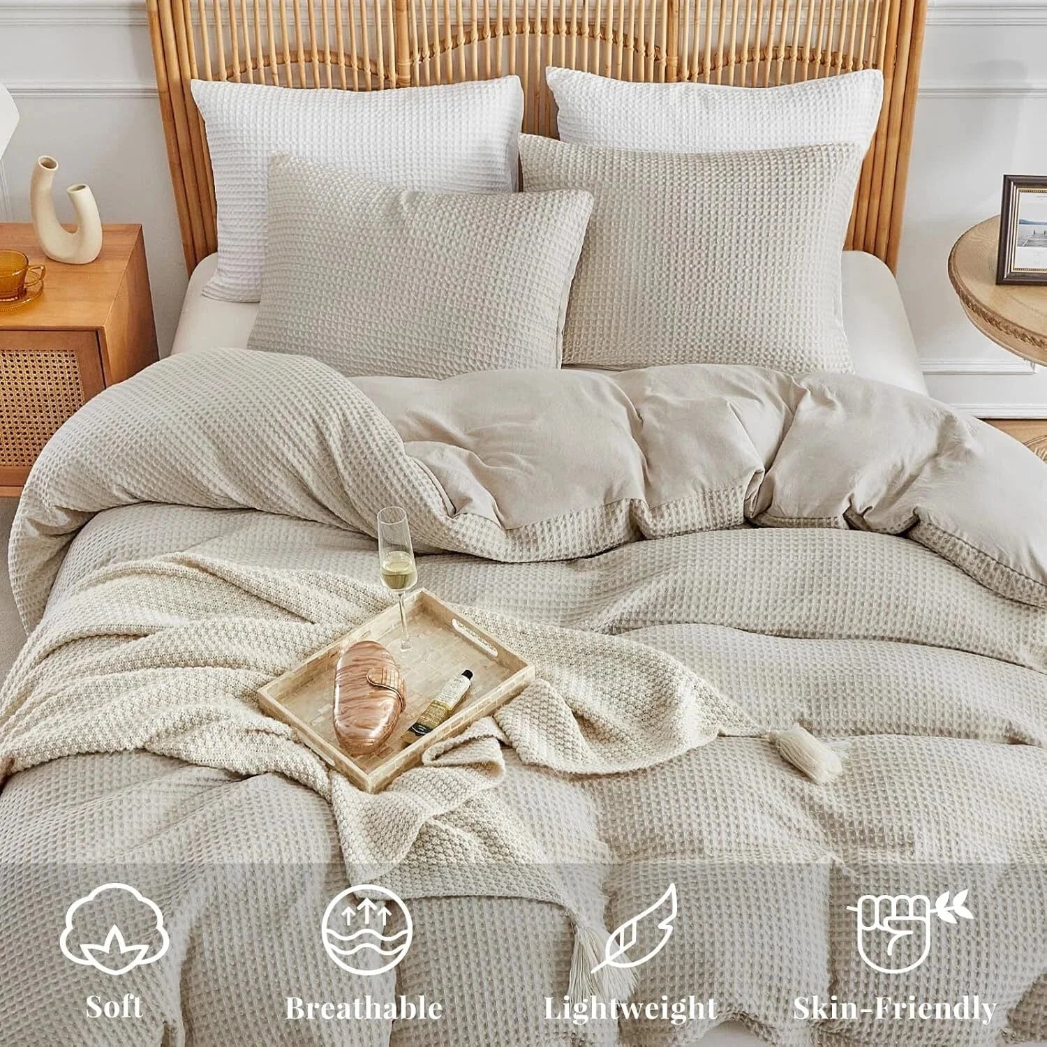 Microfiber Woven Duvet Cover King Size, Khaki Textured Duvet Cover Set 07FC0E-D4 - KOEEK [3]