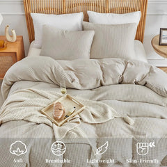 Microfiber Woven Duvet Cover King Size, Khaki Textured Duvet Cover Set 07FC0E-D4 - KOEEK [3]