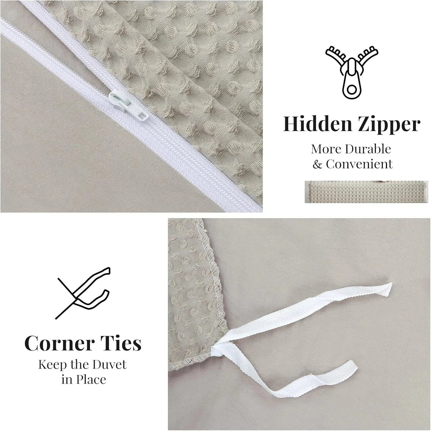 Microfiber Woven Duvet Cover King Size, Khaki Textured Duvet Cover Set 07FC0E-D4 - KOEEK [5]