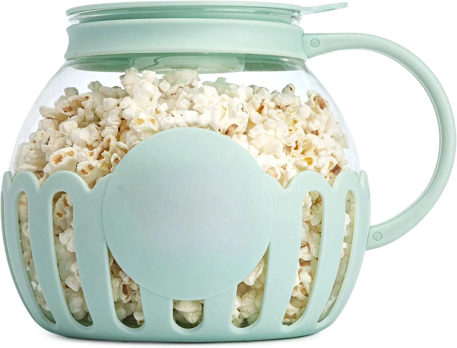Microwave Popcorn Maker with Glass, 3-in-1 Lid, Melted Butter,3-Quart,Aqua Green 07FC0E-D4 - KOEEK [2]