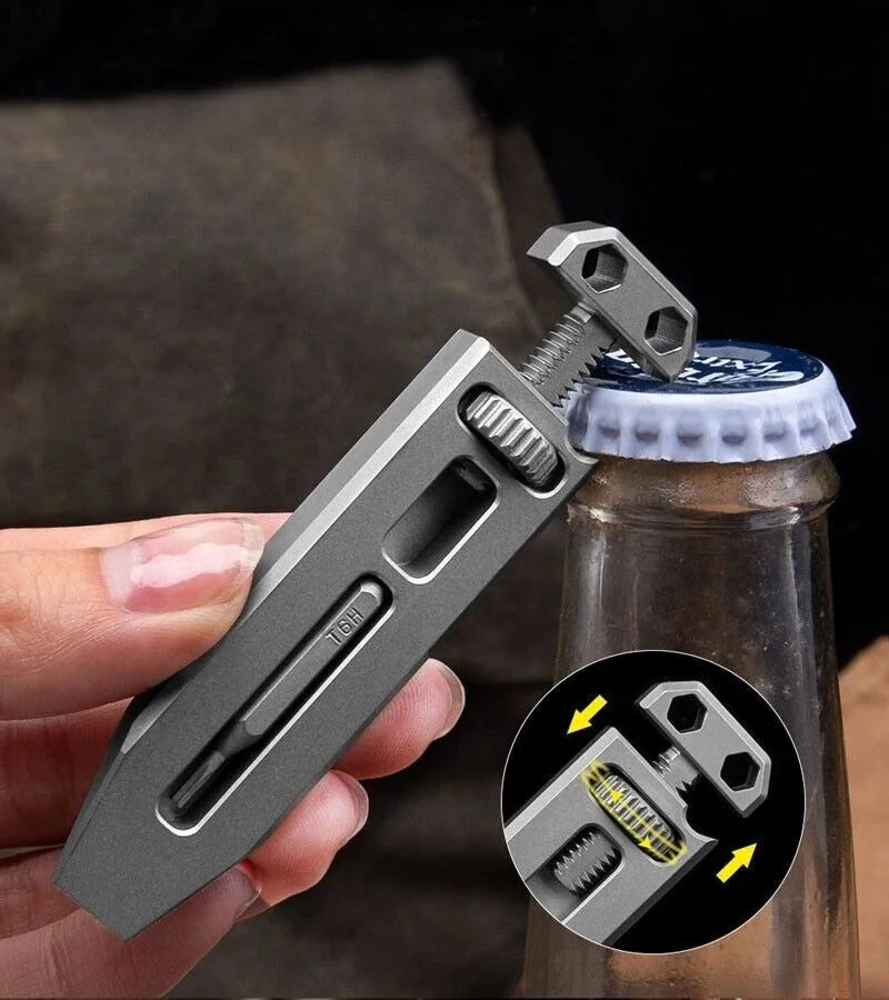 Mini Titanium Multi Tools Adjustable Wrench Pocket EDC Pry Bar Crowbar with Bits 07FC0E-D4 - KOEEK [8]