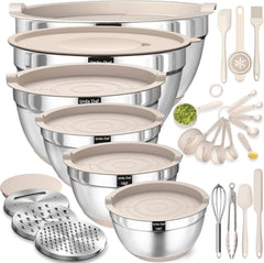 Mixing Bowl Set with Sealed Lid, 26 Piece Stainless Steel Khaki Bowl Set. 07FC0E-D4 - KOEEK [1]