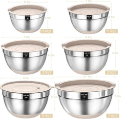 Mixing Bowl Set with Sealed Lid, 26 Piece Stainless Steel Khaki Bowl Set. 07FC0E-D4 - KOEEK [2]