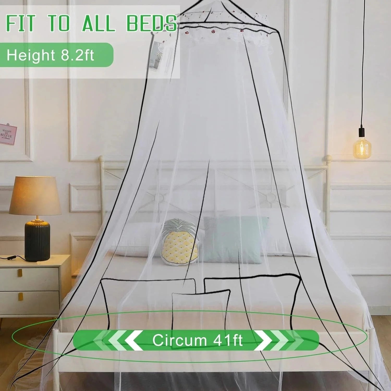 Mosquito Net Bed Canopy for Girls,King Canopy Bed Curtains Queen Size Ceiling 07FC0E-D4 - KOEEK [2]