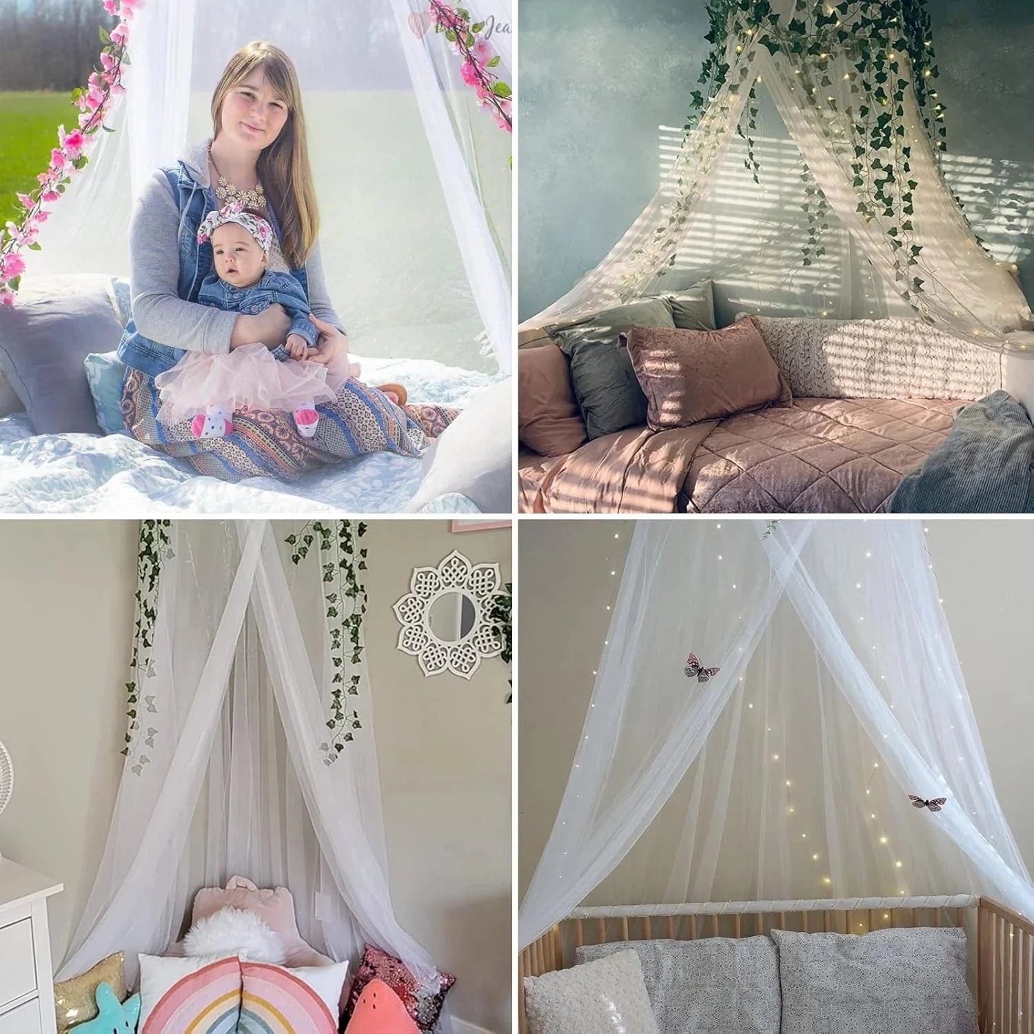 Mosquito Net Bed Canopy for Girls,King Canopy Bed Curtains Queen Size Ceiling 07FC0E-D4 - KOEEK [5]