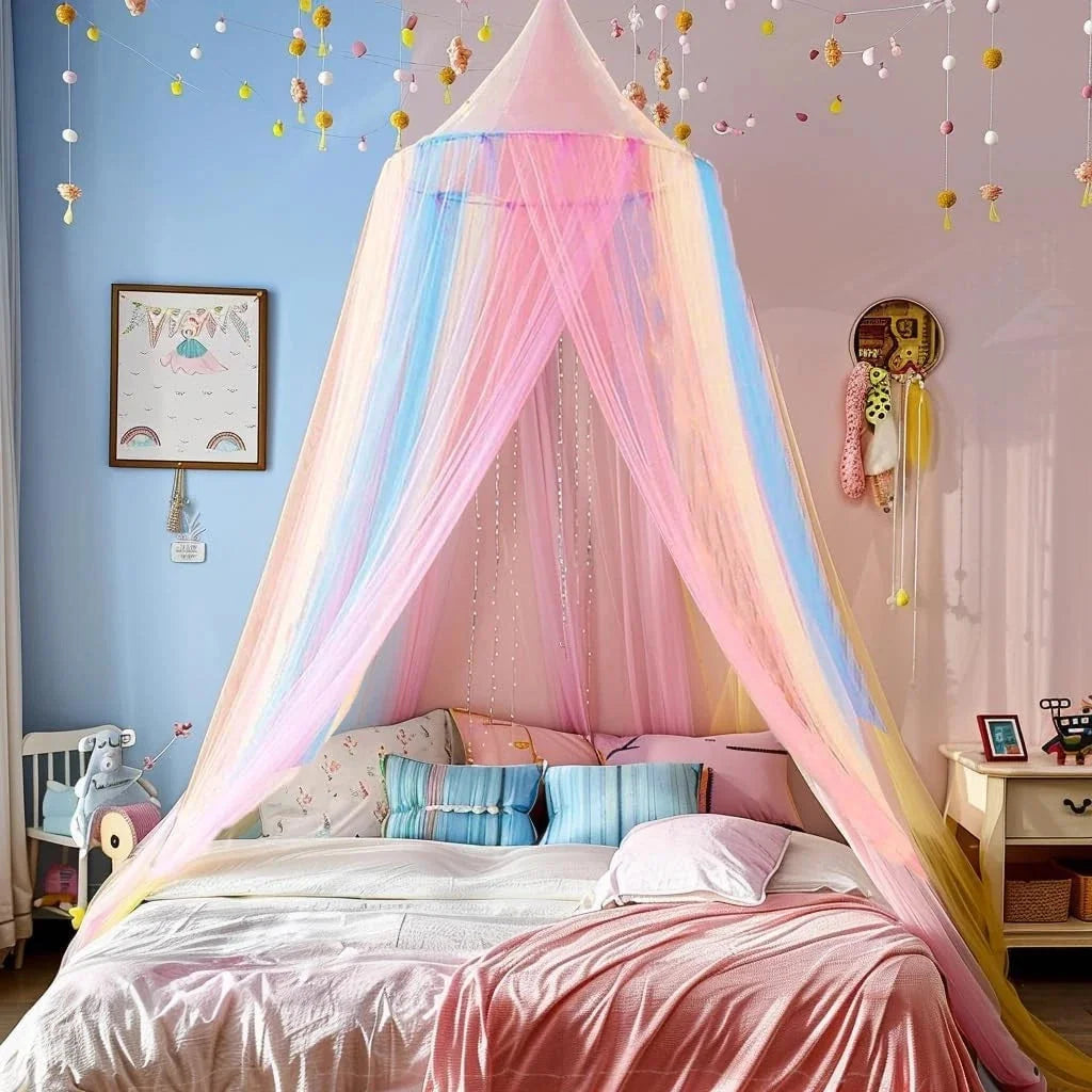 Mosquito Net Bed Canopy for Girls,Rainbow Canopy Bed Curtains Full Queen Size 07FC0E-D4 - KOEEK [1]