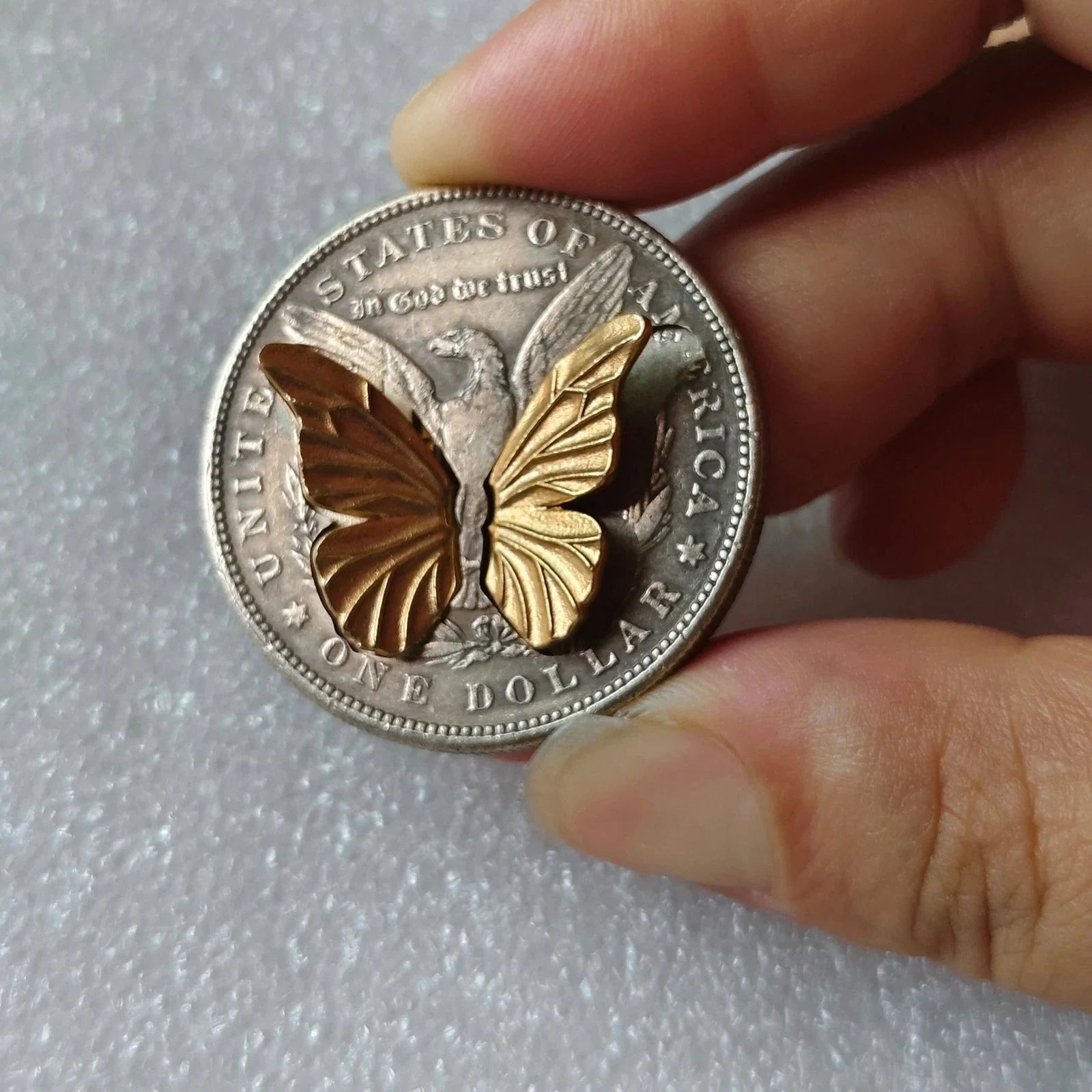 Movable Mechanism Coin " Gold Butterfly" Plated Amazing Hobo Art 07FC0E-D4 - KOEEK [3]