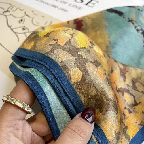 Mulberry Silk 21" Small Scarf For Women Neckerchief Wrap Yellow Oil Paiting 07FC0E-D4 - KOEEK [5]
