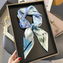 Mulberry Silk 26'' Scarf Vintage Blue Flower Scarf Neck Hairband Bandana 07FC0E-D4 - KOEEK [2]