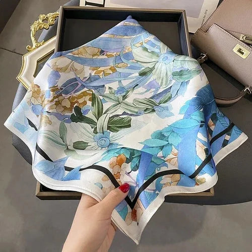 Mulberry Silk 26'' Scarf Vintage Blue Flower Scarf Neck Hairband Bandana 07FC0E-D4 - KOEEK [4]