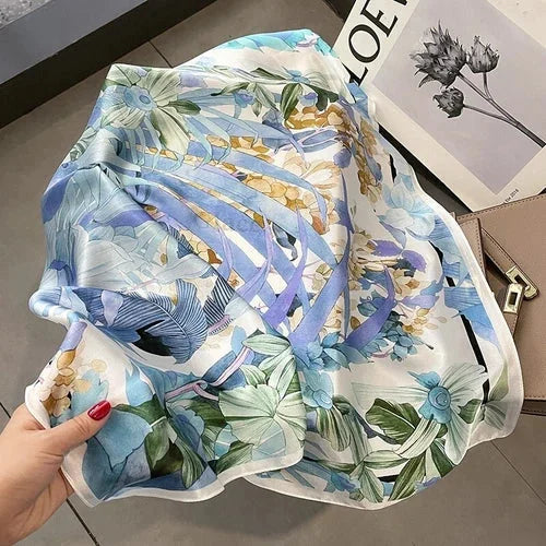 Mulberry Silk 26'' Scarf Vintage Blue Flower Scarf Neck Hairband Bandana 07FC0E-D4 - KOEEK [6]
