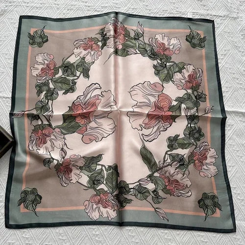 Mulberry Silk 27" Square Scarf Women Neckerchief Wrap Bandana Pink Flowers 07FC0E-D4 - KOEEK [1]