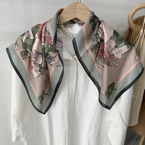 Mulberry Silk 27" Square Scarf Women Neckerchief Wrap Bandana Pink Flowers 07FC0E-D4 - KOEEK [2]