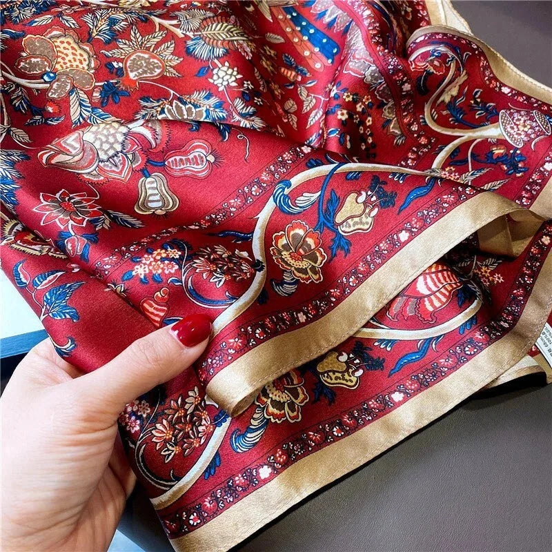 Mulberry Silk 27" Square Scarf Women Neckerchief Wrap Vintage Red Flower 07FC0E-D4 - KOEEK [4]