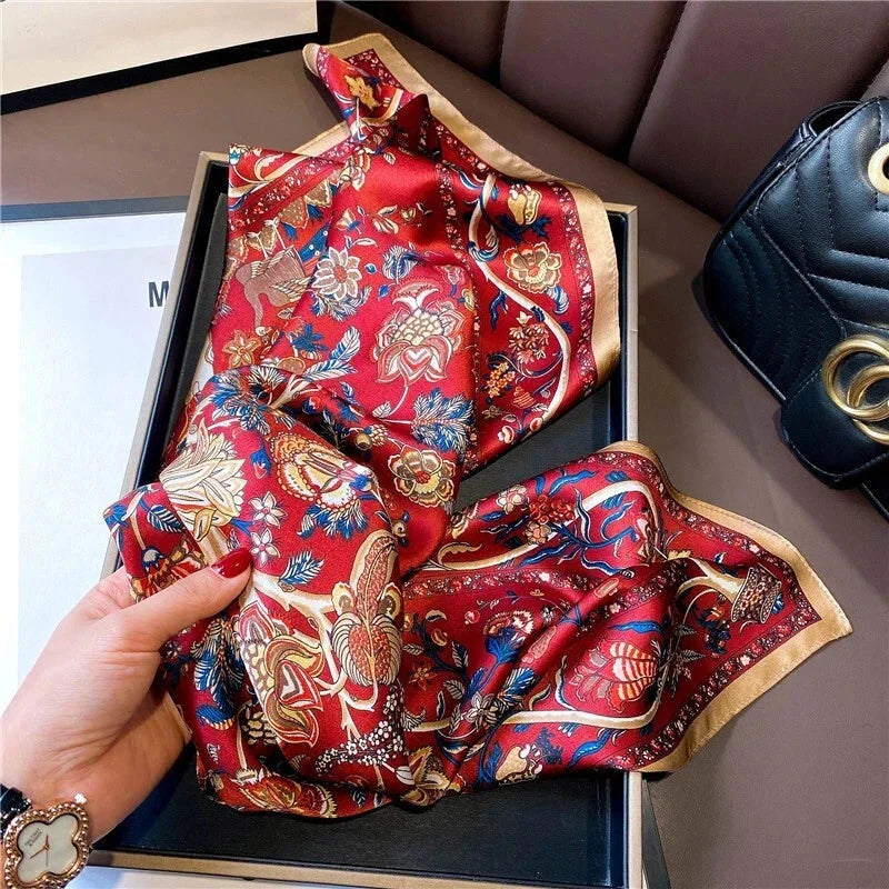 Mulberry Silk 27" Square Scarf Women Neckerchief Wrap Vintage Red Flower 07FC0E-D4 - KOEEK [5]