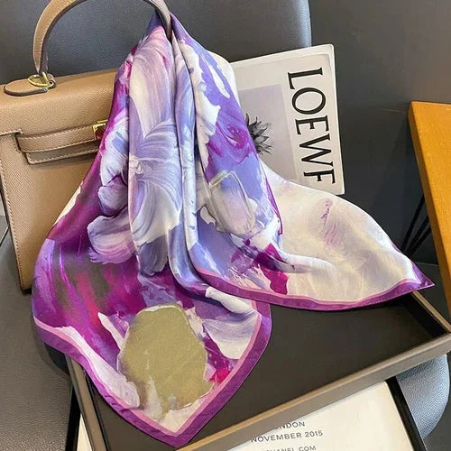 Mulberry Silk 27" Square Scarf Women Vintage Neckerchief Wrap Purple Flower 07FC0E-D4 - KOEEK [1]