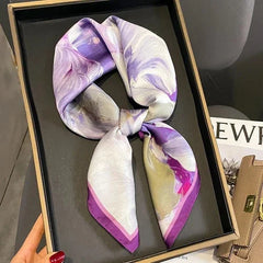Mulberry Silk 27" Square Scarf Women Vintage Neckerchief Wrap Purple Flower 07FC0E-D4 - KOEEK [2]