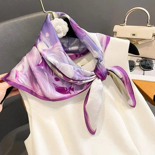 Mulberry Silk 27" Square Scarf Women Vintage Neckerchief Wrap Purple Flower 07FC0E-D4 - KOEEK [3]