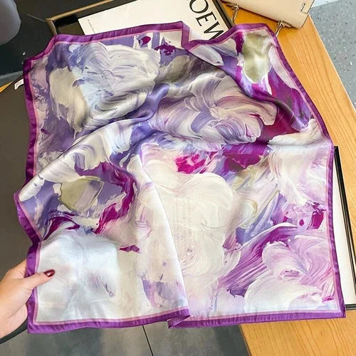Mulberry Silk 27" Square Scarf Women Vintage Neckerchief Wrap Purple Flower 07FC0E-D4 - KOEEK [4]