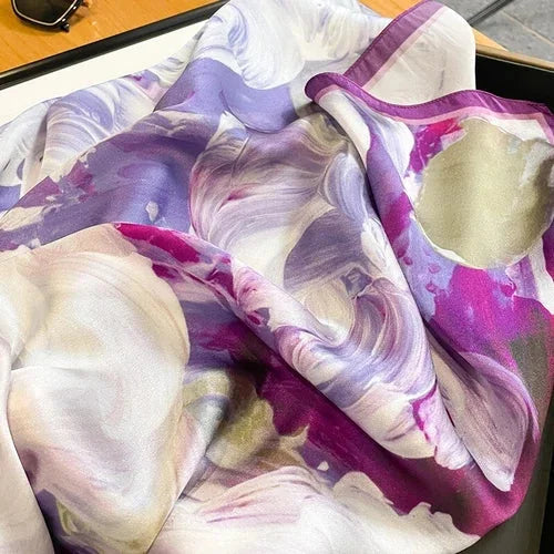 Mulberry Silk 27" Square Scarf Women Vintage Neckerchief Wrap Purple Flower 07FC0E-D4 - KOEEK [5]