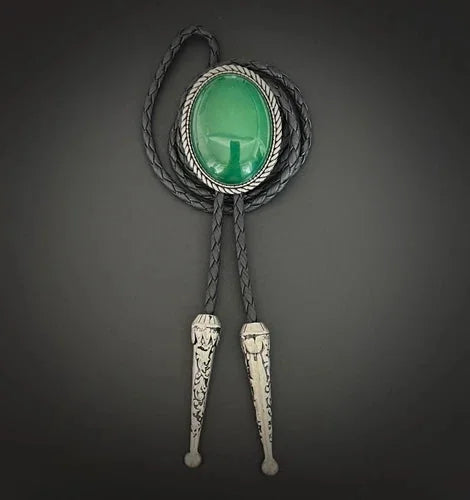 Natural Green Jade Mens Bolo Tie Cowboy Vintage Alloy PU Leather Rope Wedding 07FC0E-D4 - KOEEK [7]