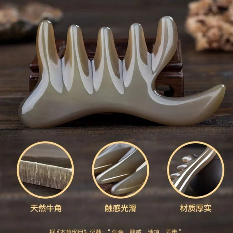 Natural White Yak Horn Head Massage Meridian Comb Gua Sha Board 天然白牦牛角头部按摩经络梳 07FC0E-D4 - KOEEK [3]